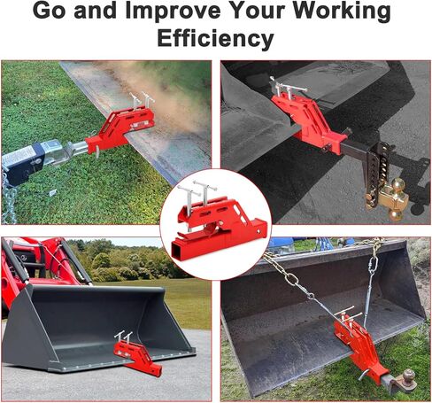 2024 New Upgraded Clamp on Trailer Hitch for Tractor, Clamp-on Tractor Bucket Hitch 2" Ball Mount Receiver Adapter for Kubota Tractor Bucket, Bucket Trailer Hitch Attachment, Black in Kuwait