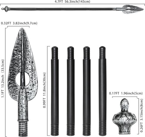 Spartan Spear 56In Medieval Roman Plastic Spear Prop Costume Accessory Weapon,Cosplay Vikings Role Play Decoration for Halloween Party in Kuwait