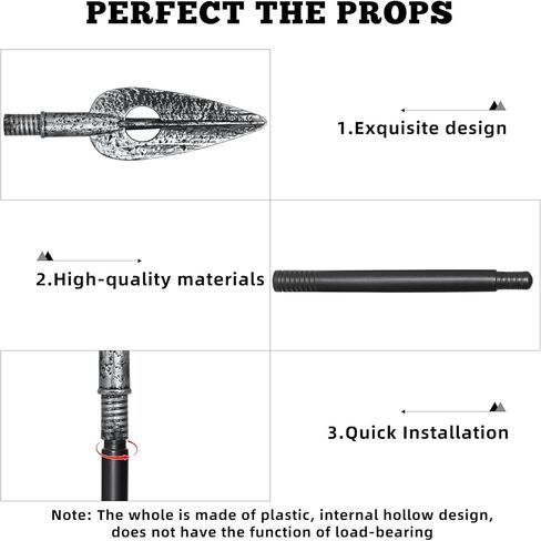 Spartan Spear 56In Medieval Roman Plastic Spear Prop Costume Accessory Weapon,Cosplay Vikings Role Play Decoration for Halloween Party in Kuwait