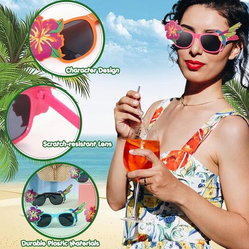 Jerify 12 Pairs Luau Party Sunglasses Summer Hawaiian Eyeglasses Beach Eyewear Plastic Novelty Glasses for Adult(Tropical) in Kuwait