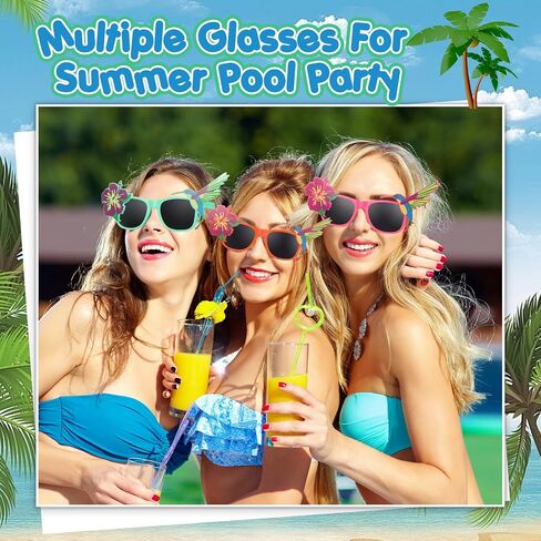Jerify 12 Pairs Luau Party Sunglasses Summer Hawaiian Eyeglasses Beach Eyewear Plastic Novelty Glasses for Adult(Tropical) in Kuwait