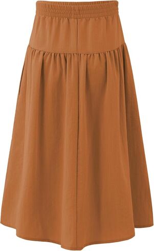 Girls Casual Elastic High Waist Maxi Skirt A-Line Long Swing Linen Skirt with Pockets for 4-13 Years in Saudi Arabia