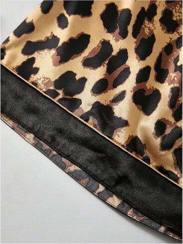 WDIRARA Men's 2 Piece Leopard Print Satin Pajama Set Button Down Short Sleeve Shorts Loungewear Sets in Kuwait