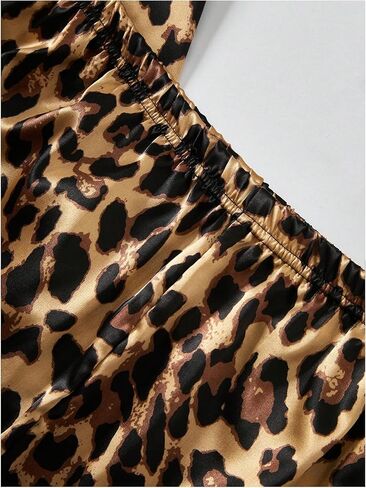 WDIRARA Men's 2 Piece Leopard Print Satin Pajama Set Button Down Short Sleeve Shorts Loungewear Sets in Kuwait