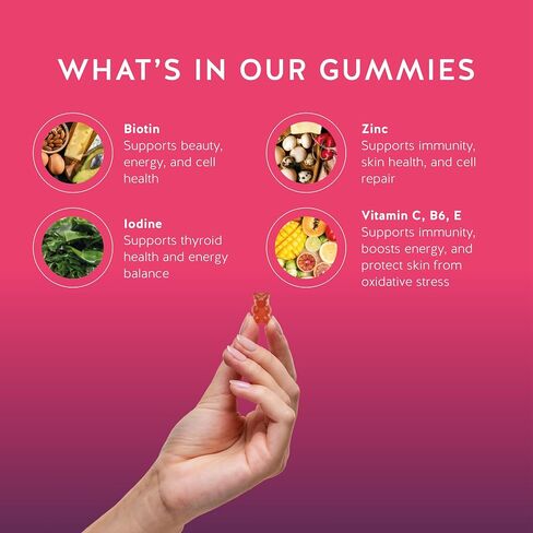 Biotin Gummies for Hair, Skin & Nails. 5,000 mcg High Potency Vegan Vitamins for Faster Hair Growth, Stronger Nails & Healthy Skin. with Vitamins C & E, 30 Gummies in Saudi Arabia