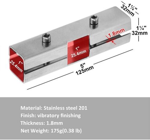 12 Pack 1in.x 1in. 2 Way Square Tube Connector, Stainless Steel T Fitting for 25.4mm Square Tube Chain Fence Guardrail End Rails Clamps, Thickness 1.7mm (Bolts/Nuts Included) in Saudi Arabia