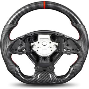 Steering Wheel for Chevrolet Camaro 2016–2024 Hydro-Dip Carbon Fiber with D-Shaped Flat-Bottom Perforated Leather Grip Hand-Stitched Steering Wheel Compatible with Camaro LT/LS/SS/ZL1