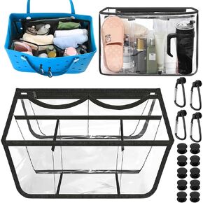 Clear Beach Bag Organizer Accessories for Bogg Bags Organizer Insert Bag Waterproof Compatible with X Large Size Bogg Bags, Organizing and Divide Space, Clear-Black
