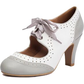 Women's Mary Jane Vintage Close Round Toe Lace Up Vintage 1950s Heels Retro 1920s Victorian Pumps 1930s Shoes
