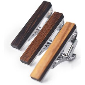 3 Pcs Wood Tie Clips Tie Pins 1.6 Inch Wooden Metal Pinch Clip for Men Business Wedding Anniversary Valentine's Day Gift