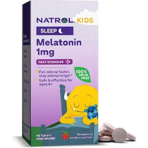 Natrol Kids Fast Dissolve Melatonin 1 mg, Dietary Supplement for Restful Sleep, Sleep Tablets for Kids, 40 Strawberry-Flavored Melatonin Tablets, 40 Day Supply