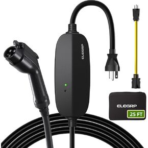 ELEGRP 16A Level 1-2 EV Charger - Portable J1772 Charger with 25FT Cable & NEMA 6-20/5-15 Adapter, 110V-240V for Home/Travel