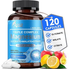 ASSR Triple Magnesium Complex - 300mg Magnesium Supplement Pure Magnesium Glycinate & Malate & Citrate for Sleeping, Energy, and Relaxation Support, High Absorption, Vegan, Non-GMO, 120 Capsules