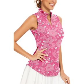 Soneven Womens Ruffle-Collar Polo Sleeveless Golf Shirt Moisture Wicking Tennis Tank Tops