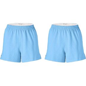 Soffe Girls' Authentic Cheer Shorts – Soft Cotton Blend Gym Shorts for Cheerleading, Dance, Running, Fitness, & Casual Wear – Elastic Waistband, Vibrant Colors, Durable & Easy Care Light Blue