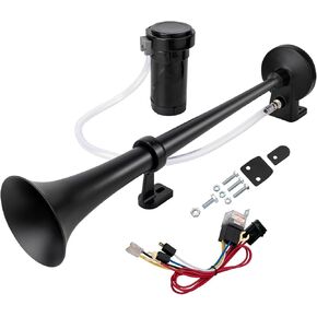 Loud Train Horn Kit for Truck,Super Loud 150DB 12V Car Horn,18 Inches Chrome Zinc Single Trumpet Air Horn with Compressor for Car Truck Train Boat (silver single tube horn with wire, 12v)