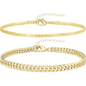 Anklet for Women, 14K Gold Plated Waterproof Ankle Bracelets Stackable Layer Anklets Dainty Jewelry Gift for Women