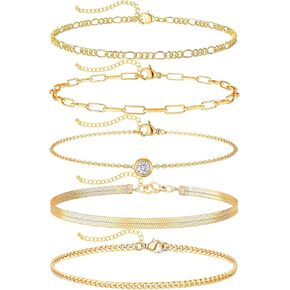 Gold Ankle Bracelets for Women Anklets 14K Plated Waterproof Boho Bead Adjustable Anklet Hawaiian Summer Foot Jewelry Women Beach Fashion Gifts