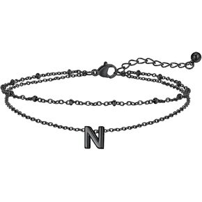FaithHeart Initial Ankle Bracelets for Women, Waterproof 14k Gold Plated Initial Anklets Non Tarnish Stainless Steel Layered Anklet Summer Beach Foot Jewelry