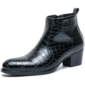 Men's Gradient Patent Leather Print Business Chelsea Boots with Side Zipper, Retro Pointed Toe Low Chunky Heel Non-Slip Formal Short Boots for Business Work Party Ankle Boots