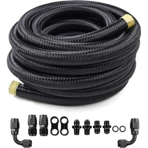 Automatic Transmission Cooler Lines Kit AN6 6AN Fit For 4L60E 4L65E Black Nylon Stainless Steel Braided Fuel Line Oil/Gas/Fuel Hose End Fitting Hose (13PCS)