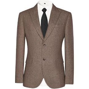 Mens Blazer Formal Vintage Herringbone Tweed Suit Jacket Men Wool Blend 2 Button Peak Lapel Sport Coats for Men Wedding Prom