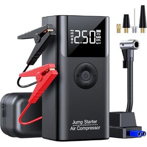 قفز مع ضاغط الهواء ، Lertin 3500a 150ppsi Portable Car Battery Packge Pack Starter ، لمحرك ديزل غاز/8.0 لتر ، مربع قفزة 12 فولت مع شحن USB سريع/3 أوضاع مصابيح/شاشة LCD كبيرة