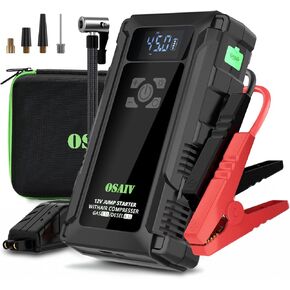 K09 Car Battery Jump Starter مع ضاغط الهواء ، صندوق قفزة محمول 3000A لـ 8.5 غاز/6.5 لتر سيارات الديزل ، 150psi تضخيم تلقائيًا ، 10 أوضاع أمان ، ضوء طوارئ 3 ووضع
