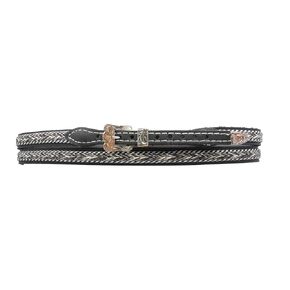 Black Horsehair Hatband with Leather Tabs, Contrast Stitch, Two-Tone Buckle - Western Cowboy Hat Bands for Men & Women, Perfect Cowboy Accessories