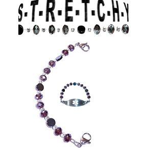 Hidden Hollow Beads Women's Purple Stretchy 6.5 or 5.5 inch long Medical Alert ID Interchangeable Replacement Bracelet, Identification Vital info tag