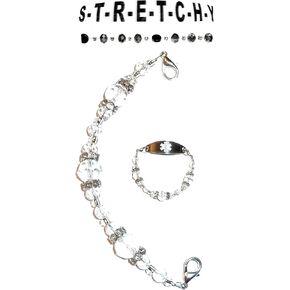 Hidden Hollow Beads Women's Crystal Beaded Stretchy 6.5 or 5.5 inch long Medical Alert ID Interchangeable Replacement Bracelet, Identification Vital info tag