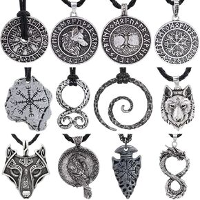 GuoShuang 12pcs nordic viking amulet Vegvisir Compass pendant necklace with gift bag