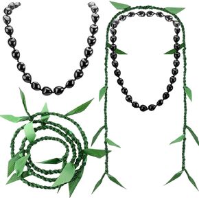 2 Pcs Hawaiian Graduation Ti Leaf Ribbon Lei with 37 Inch Kukui Nut Necklace 65 Inch Graduation Lei for Women Men 2025 College Grad Party