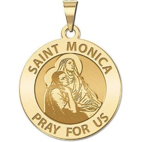 PicturesOnGold.com Saint Monica W/Her Son Saint Augustine Religious Medal - 2/3 Inch Size of Dime, Solid 14K Yellow Gold