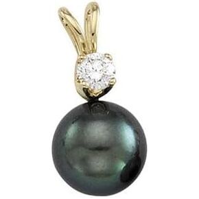 14K Yellow Black Akoya Cultured Pearl & Diamond Pendant