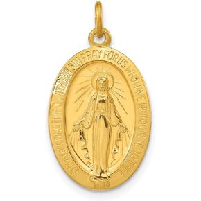 925 Sterling Silver and 24K Gold -plated Miraculous Medal Pendant (L- 0.99 Inch, W- 0.54 Inch)