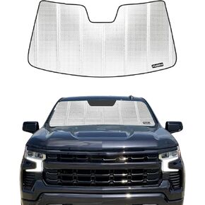 Windshield Sun Shade for 2019-2024 Chevrolet Silverado/GMC Sierra 1500. Upgrade 2024 Reflective Aluminum Film Front Window Sunshade for Maximum Interior Protection