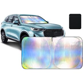 [2025 ترقية] Aokway ليزر الزجاج الأمامي العاكس SunShade | ظل أشعة الشمس فوق الأشعة فوق البنفسجية السميكة للسيارات وسيارات الدفع الرباعي والشاحنات | حماية تبريد عاكسة للحرارة | قابلة للطي مع حقيبة التخزين (L: 57.1x31.5 بوصة)