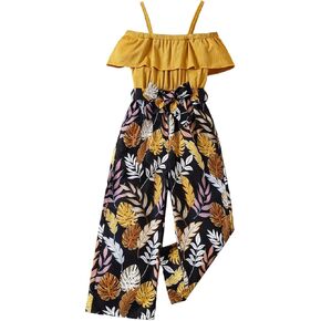 Wdirara Girl's Floral Cap Cap Sleeve Wide Leg Belesuits Bulted Bulted Chole