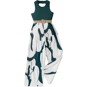 Oyoangle Girl's Color Block Senderedless Open Phemsuit Beamsuit Banted Bants Long Romper