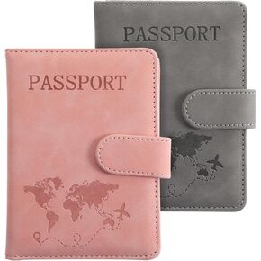 2 Pack Passport Holder for Travel, Waterproof Passport Wallet Cover Case RFID Blocking Passport Holders with Pen Holder Magnetic Buckle, Travel Accessories Passport Book Holders for Women Men