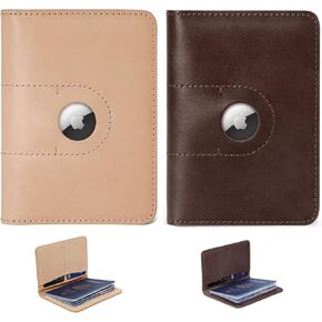 Genuine Leather Passport Holder Wallet Cover Case for Men and Women, International Travel Must Haves Airport Essentials Passport Holder with Airtag Slot, 2 Pack(Beige+Brown)