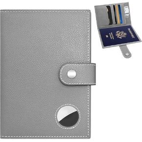 Genuine Leather Passport Holder, RFID Blocking Travel Wallet for Men/Women, Stylish Passport Cover with Airtag Slot, Durable Passport Wallet case travel essentials (Gray)