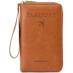 Passport Zipper Pouch with Strap,Faux Leather Document Organizer Case Men Women Travel Wallet for Cards,Tickets,Pink
