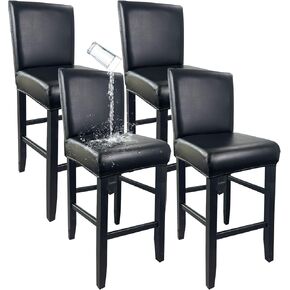 PU Leather Bar Stool Covers Set of 4, Waterproof Barstool Slipcovers Removable & Wipeable Bar Chair Cover Elastic Tall Chair Covers with Back & Seat Protection (4 Pcs Black)