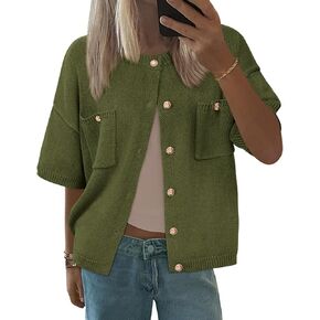 BTFBM Short Sleeve Cardigans for Women Button Up Sweaters Y2k Spring Summer 2025 Crew Neck Business Casual Work Clothes