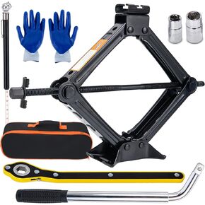 Scissor Jack for Car, 2 Ton Car Jack Kit, Universal Tire Changing Kit, Portable Emergency Tire Jack Tool Kit, Scissor Lift Jacks for Cars Vehicle SUV Sedan Coupe, with Lug Wrench Pressure Gauge