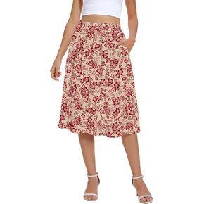 Yincro Women's Flowy Midi Skirt Summer Pleated High Waisted Casual Button Front Skirts with Pockets