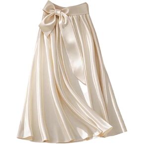 SweatyRocks Women's High Waisted Bowknot Ruffle Satin Elegant Dressy Midi Skirts
