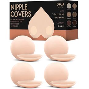 Nipple Cover 4 Pairs - Available in 6 Skin Tone, Adhesive Silicone Reusable Nipple Pasties Nipple Covers Stickers Crème